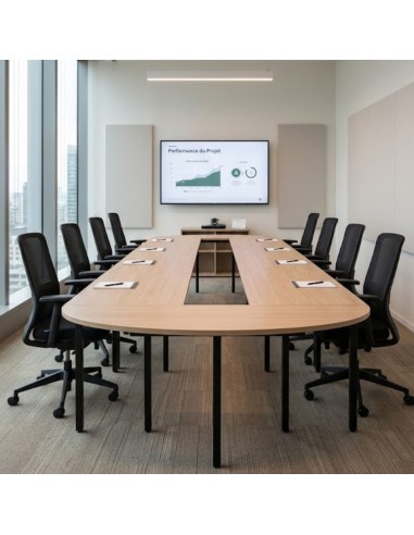 Table de réunion en U finition bois dans une salle de réunion - Nova U
