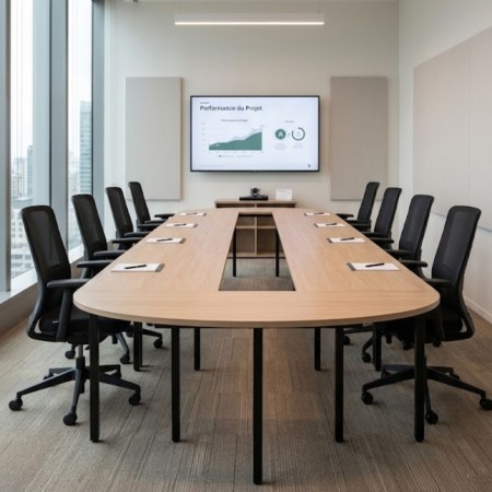 Table de réunion en U finition bois dans une salle de réunion - Nova U