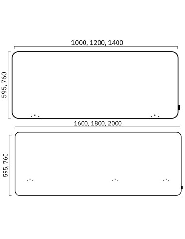 Dimensions de l'écran acoustique frontal TOP 530 pour bureau.