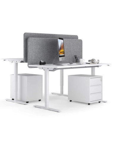 Duo de bureaux avec panneaux acoustiques gris centraux TOP 530 espace de travail ergonomique.