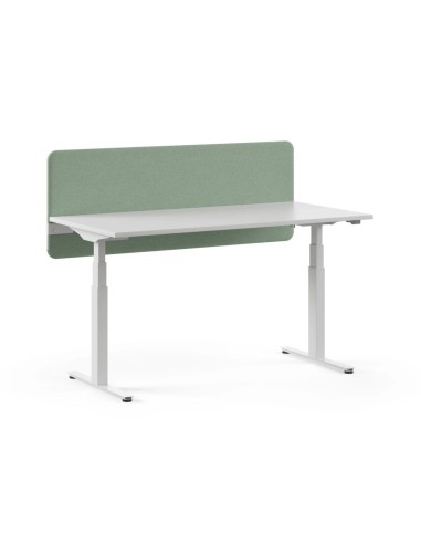 Écran acoustique réglable TOP 530 vert installé derrière un bureau assis-debout blanc.