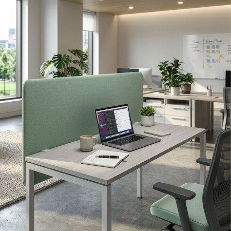 Écran acoustique frontal TOP 530 hauteur 760 mm installé derrière un bureau professionnel. 2