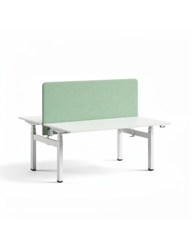 Écran acoustique TOP 530 en tissu vert installé sur un bench assis-debout MOTION blanc.