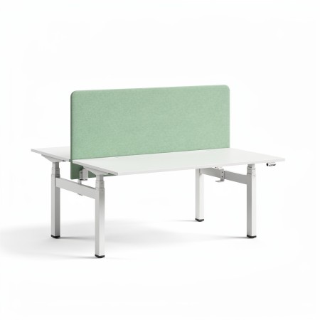 Écran acoustique TOP 530 en tissu vert installé sur un bench assis-debout MOTION blanc.