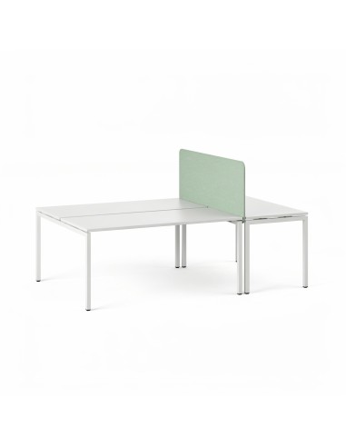 Écran acoustique frontal TOP 530 vert installé en bout d’un bench NOVA blanc.