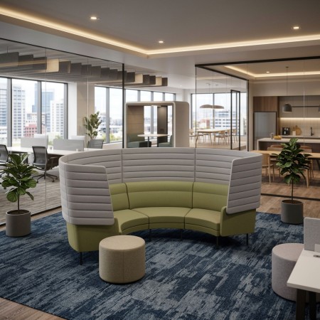 Canapé incurvé 4 places ARCIPELAGO avec haut dossier et panneaux latéraux pour espace lounge professionnel. 2