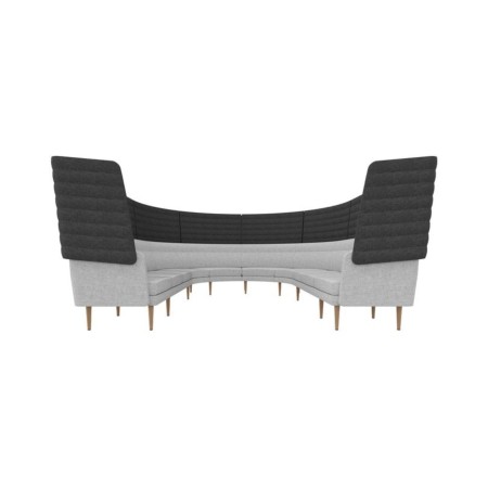 Vue de face du canapé modulaire haut dossier ARCIPELAGO gris pour espaces semi confidentiels.