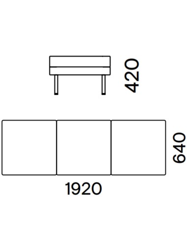 Dimensions de la banquette 3 places ARCIPELAGO.
