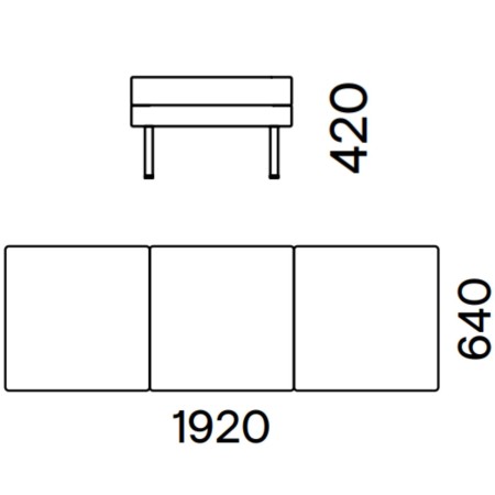 Dimensions de la banquette 3 places ARCIPELAGO.