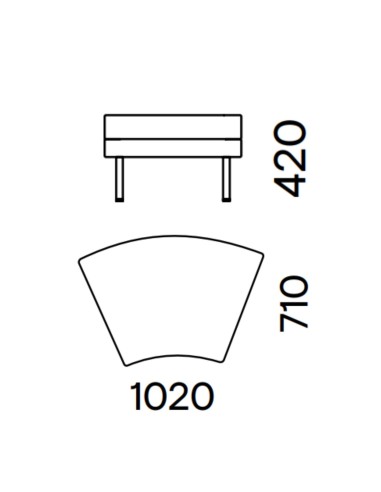 Dimensions assise lounge courbe 102 cm en tissu.