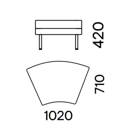 Dimensions assise lounge courbe 102 cm en tissu.