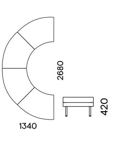 Dimensions banquette semi-circulaire ARCIPELAGO.