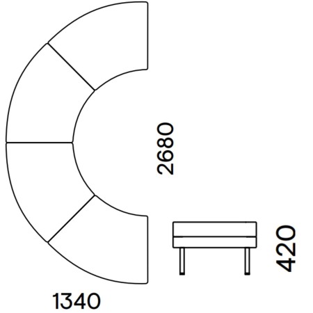 Dimensions banquette semi-circulaire ARCIPELAGO.