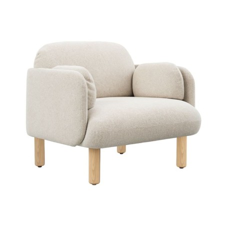 Fauteuil lounge MYAMI avec quatre pieds en frêne massif et revêtement tissu.