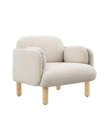 Fauteuil lounge MYAMI avec quatre pieds en frêne massif et revêtement tissu.