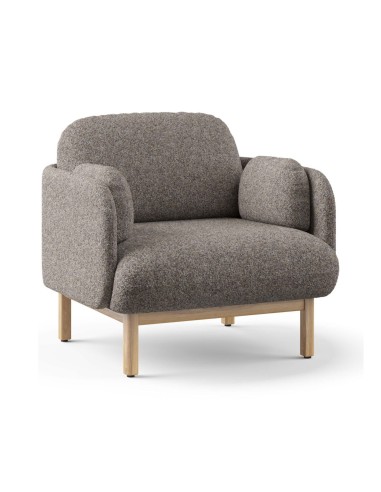 Fauteuil lounge MYAMI avec structure apparente en frêne massif et revêtement tissu.