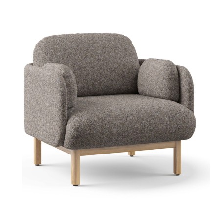 Fauteuil lounge MYAMI avec structure apparente en frêne massif et revêtement tissu.