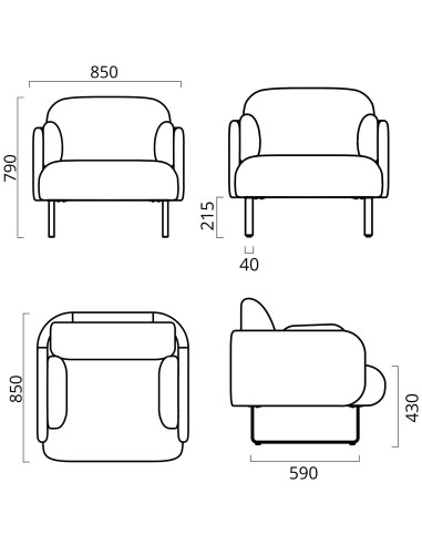 Dimensions du fauteuil design MYAMI sled.