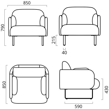 Dimensions du fauteuil design MYAMI sled.