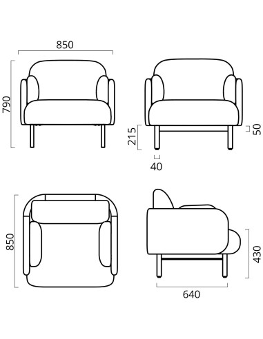 Dimensions du fauteuil MYAMI avec structure en bois massif.