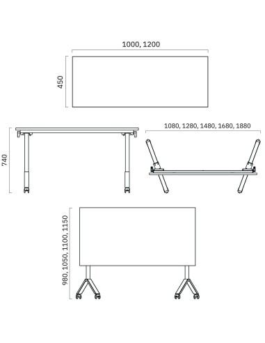 Dimensions de la petite table 120 et 100 x 45 FLIPTOP.