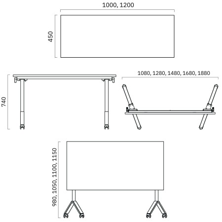 Dimensions de la petite table 120 et 100 x 45 FLIPTOP.