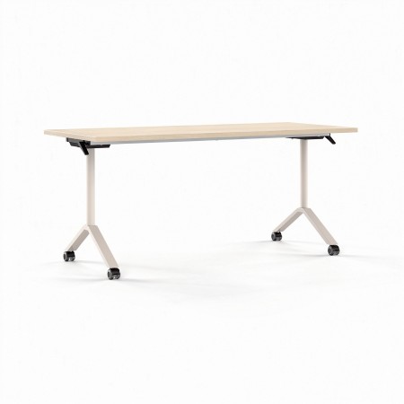 Table FLIPTOP 120 x 45 cm avec plateau en chêne naturel rabattable et roulettes.