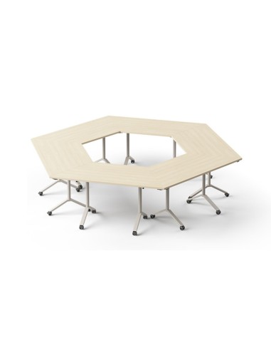 Hexagone de tables de réunion FLIPTOP mobiles et pliables pour conférence et formation.
