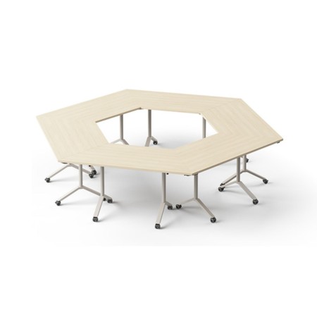 Hexagone de tables de réunion FLIPTOP mobiles et pliables pour conférence et formation.