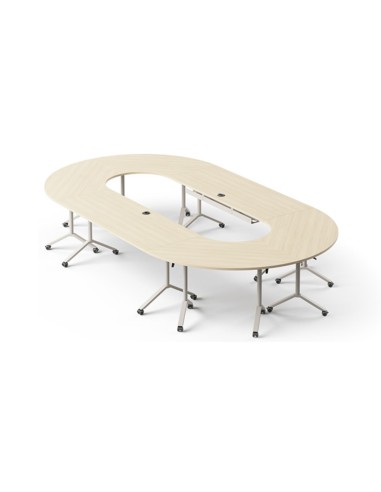 Formation en O des tables FLIPTOP rabattables avec roulettes pour centres de formation.