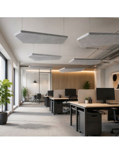 Panneaux acoustiques suspendus asymétriques Silent Block Sky dans un open space