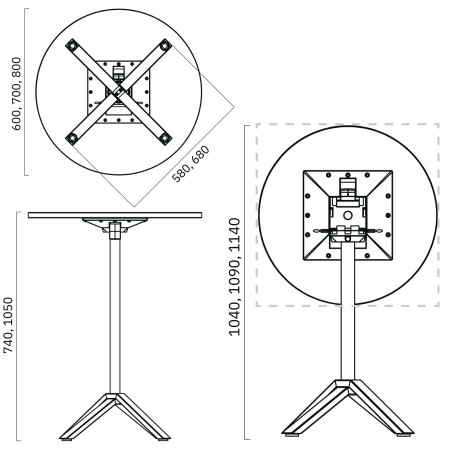 Dimensions de la table de bistrot rabattable FLIPTOP.