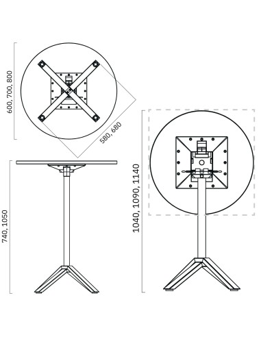 Dimensions de la table de bistrot rabattable FLIPTOP.