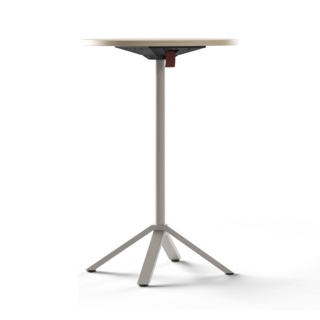 Table bistro haute FLIPTOP avec plateau rond rabattable et piètement central gris sable.