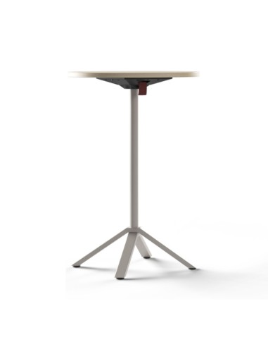Table bistro haute FLIPTOP avec plateau rond rabattable et piètement central gris sable.