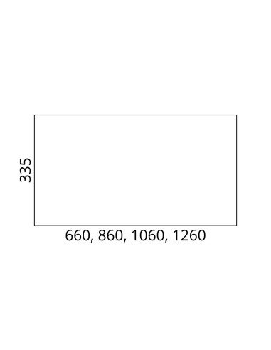 Dimensions du voile de fond FLIPTOP disponible en largeurs de 66, 86, 106 ou 126 cm et hauteur de 33,5 cm.