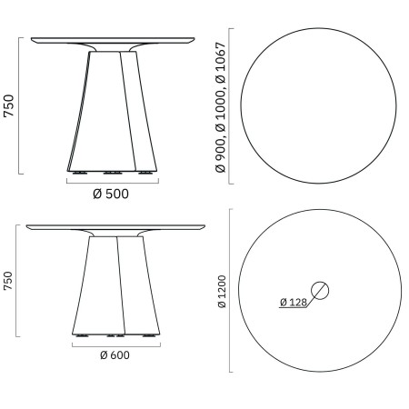 Dimensions de la table ronde de réunion BOTANY 3 à 5 personnes.