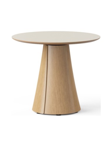 Table de réunion ronde BOTANY avec piètement central en bois pour 3 à 5 personnes.