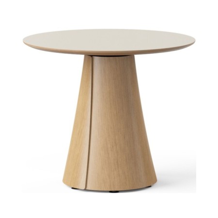 Table de réunion ronde BOTANY avec piètement central en bois pour 3 à 5 personnes.