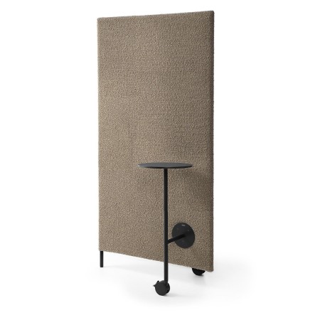Cloison acoustique mobile Flos 80 x 160 cm avec tablette ronde à 74 cm de hauteur sur roulettes.