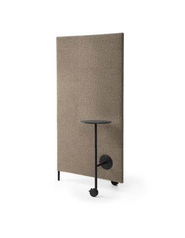 Cloison acoustique mobile Flos 80 x 160 cm avec tablette ronde à 74 cm de hauteur sur roulettes.