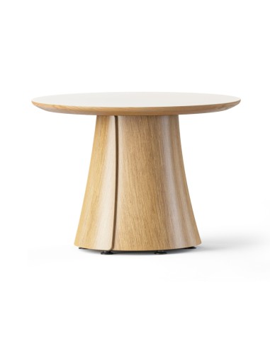 Table basse ronde BOTANY avec piètement en bois pour espaces professionnels.