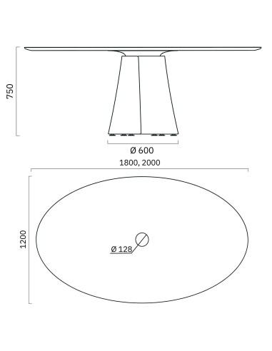 Dimensions de la table de réunion ovale BOTANY bois.