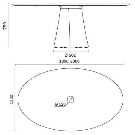 Dimensions de la table de réunion ovale BOTANY bois.