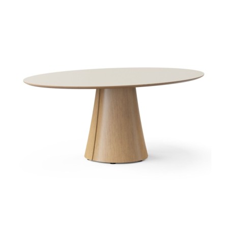 Table de réunion ovale BOTANY avec piètement central en bois pour 6 personnes.