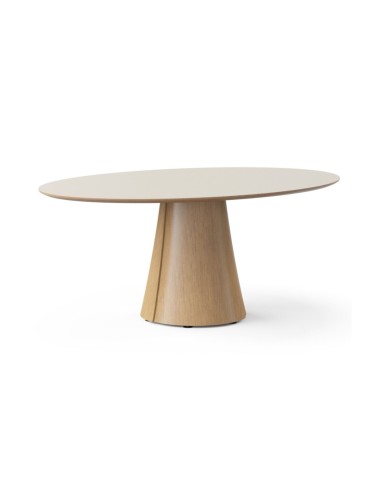 Table de réunion ovale BOTANY avec piètement central en bois pour 6 personnes.