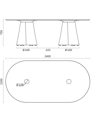 Dimensions de la table de réunion 8 places BOTANY.