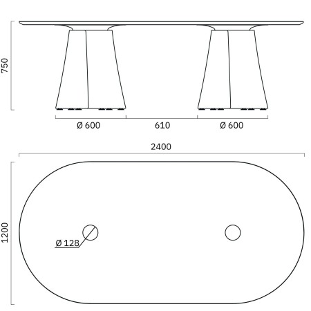 Dimensions de la table de réunion 8 places BOTANY.