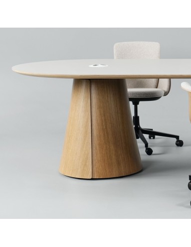Pied de la table de réunion BONTANY en placage de bois aspect naturel pour espaces professionnels.