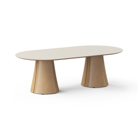 Table de réunion ovale BOTANY avec deux piètements en bois pour 8 personnes.